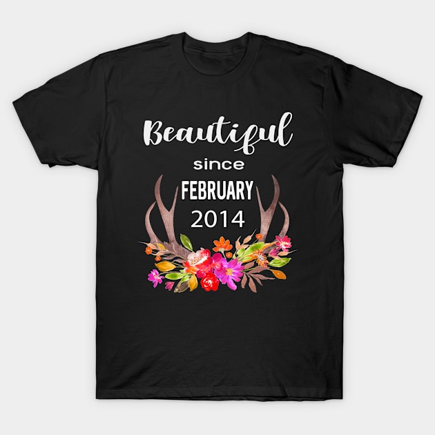 Deer Antler Elk Hunting Flower Horn Beautiful Since February 2014 T-Shirt by familycuteycom